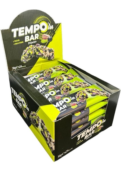 Tempo'lu Bar Vegan, Yüksek Lif Ilave Şekersiz Antep Fıstıklı Bar 30 gr 24'lü Kutu