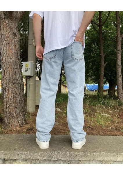 Dizi Yırtık Baggy Pantolon Buz Mavi