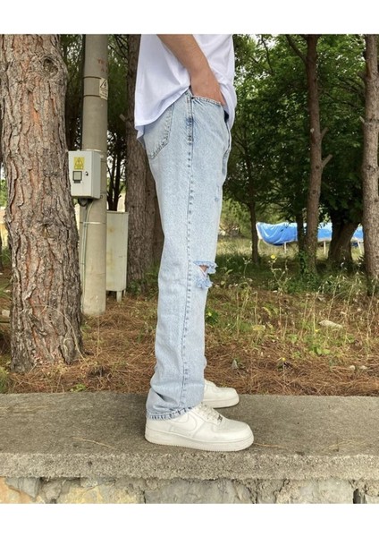 Dizi Yırtık Baggy Pantolon Buz Mavi fırsatları