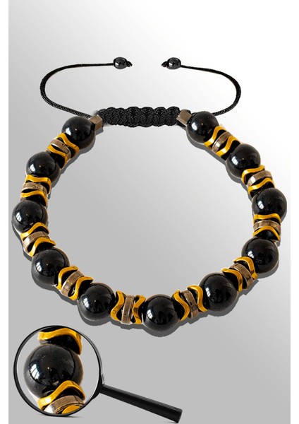 Sertifikalı Gold Hematitli 8 mm Doğal Şungit (Shungite) Taşı Bileklik