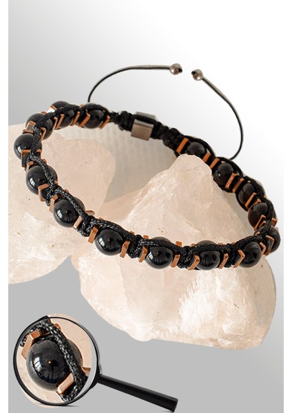 Sertifikalı Rose Hematitli 6 mm Doğal Şungit (Shungite) Taşı Bileklik