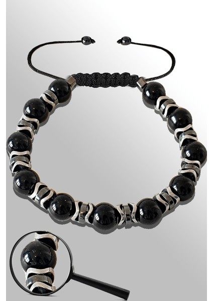 Sertifikalı Silver Hematitli 8 mm Doğal Siyah Turmalin Taşı Bileklik