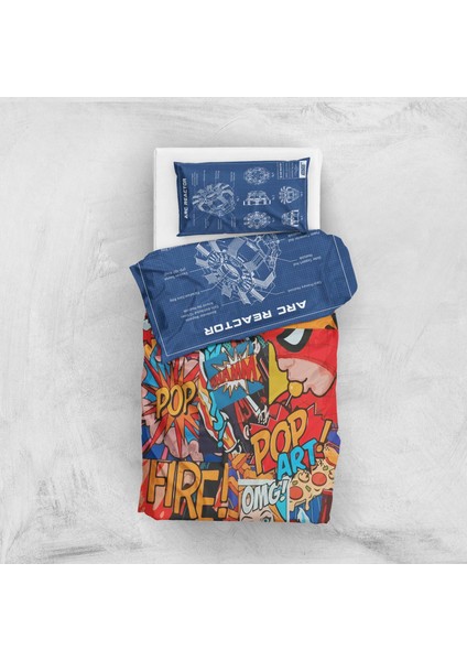 Arc Reactor Blueprint & Pop-Art Çift Taraflı Nevresim Takımı