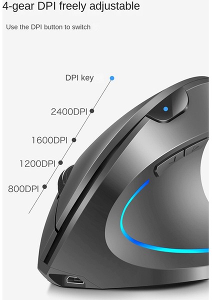 Kablosuz 2.4g Dikey Dikey Fare Sessiz Rgb Oyun Faresi Ofis Fare Pc Dizüstü Siyah Için Ergonomik (Yurt Dışından)