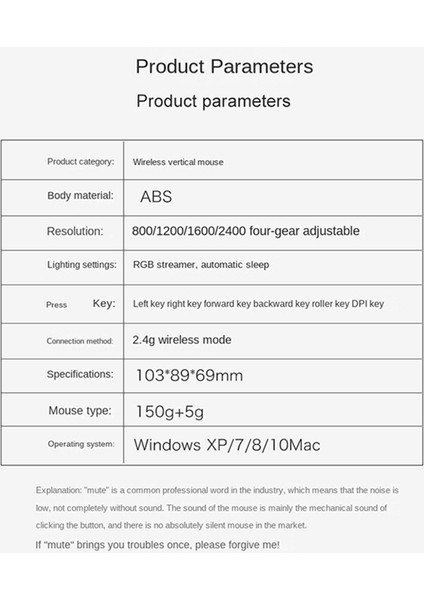 Kablosuz 2.4g Dikey Dikey Fare Sessiz Rgb Oyun Faresi Ofis Fare Pc Dizüstü Siyah Için Ergonomik (Yurt Dışından)