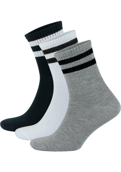 Kral Socks Lüx Kral Erkek Kadın (3 Çift) Çizgili Kolej Tenis Çorabı Pamuklu Terletmez Çorap