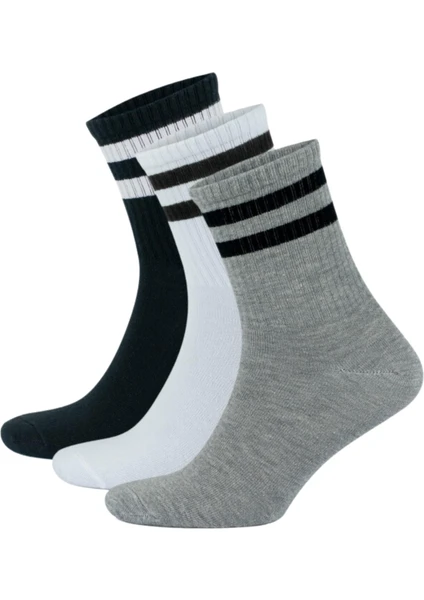 Kral Socks Lüx Kral Erkek Kadın (3 Çift) Çizgili Kolej Tenis Çorabı Pamuklu Terletmez Çorap