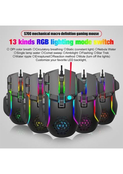 Bilgisayar Pc Oyun Fareleri USB Fare, 13 Rgb Arkadan Aydınlatmalı Işık, 12800 Dpı, Dizüstü Bilgisayar Için Ergonomik Tak Çalıştır Oyun Faresi (Yurt Dışından)