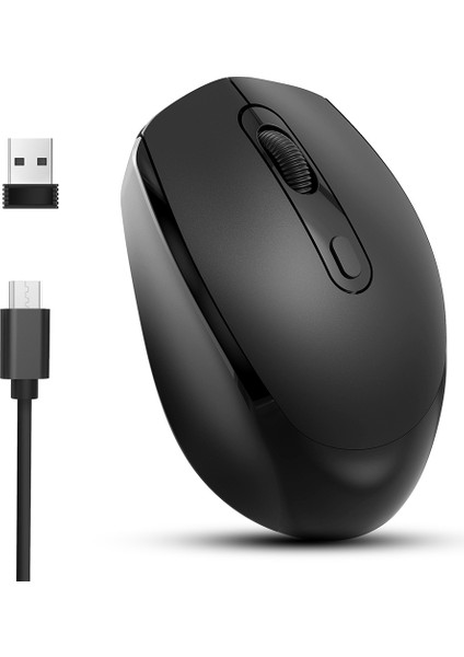 M107 Çift Modlu Şarj Edilebilir Fare 2.4g Kablosuz Fare Dilsiz Dizüstü Masaüstü Bilgisayar Ofis Fare USB Optik Fareler Siyah (Yurt Dışından)