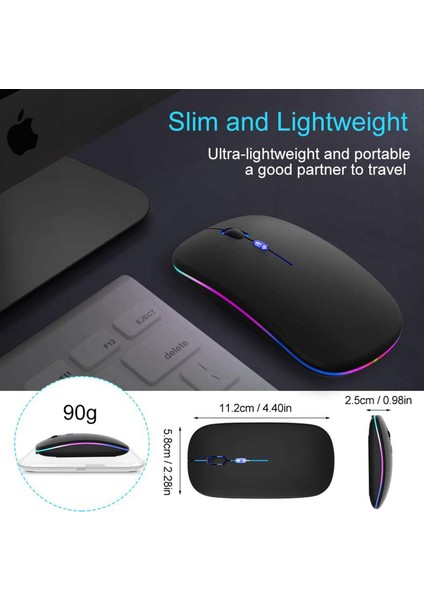 Kablosuz Fare Bluetooth 5.1 Şarj Edilebilir LED Sessiz Fare USB Optik Ergonomik Oyun 2.4g Kablosuz Arkadan Aydınlatmalı (Yurt Dışından) modelleri