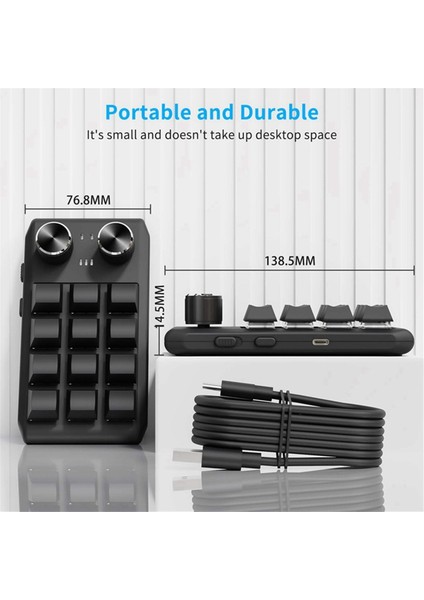 Özel Klavye Ses Düğmesi Düğmesi Programlama Makro Oyun Hotswap Tuş Takımı Siyah, 12 Tuş 2 Düğme Bluetooth (Yurt Dışından)