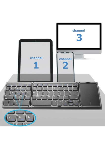 Windows Android Tablet Telefon Için 3 Kanal Bağlantılı Taşınabilir Mini Katlanır Kablosuz Bluetooth 5.1 Klavye, Gümüş (Yurt Dışından)