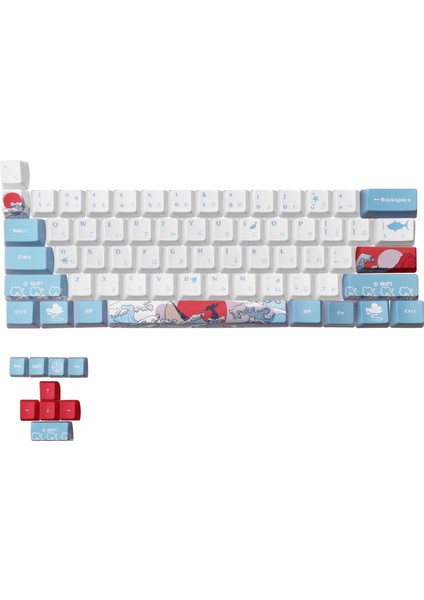 Mx Anahtarları Için %60 Pbt Keycaps Set Profili Mekanik Oyun Klavyesi GK61 64 (Mercan Denizi Japonca) (Yurt Dışından)