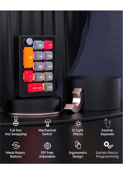 13 Tuşlu Makro Programlanabilir Çalışırken Değiştirilebilir Mekanik Anahtar 7 Renk Rgb Işık Oyun Mini Klavye Sayısal Tuş Takımı Mor (Yurt Dışından)