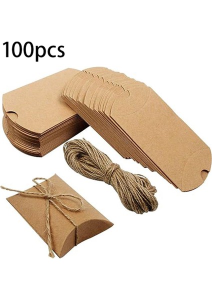 100 Adet Kraft Kağıt Yastık Kutuları, Sicimli Şeker Kutuları, Noel ve Cadılar Bayramı Düğün Hediye Paketleme Kutuları (Yurt Dışından)
