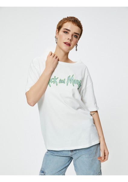 Rick And Morty Tişört Arkası Baskılı Kısa Kollu Bisiklet Yaka Pamuklu Lisanslı modelleri
