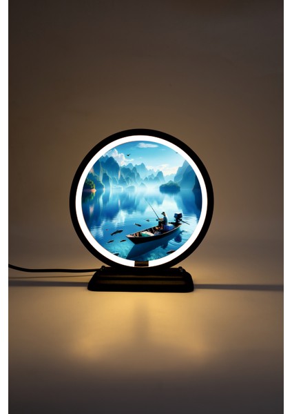 Balıkçı ve Doğa Temalı Dekoratif Masa Lambası