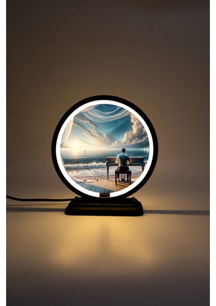 Piyano ve Deniz Temalı Dekoratif Masa Lambası