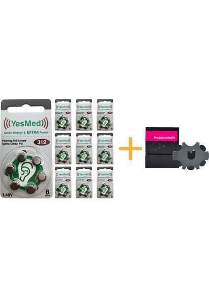 Yesmed Extra Power 312 Numara Işitme Cihazı Pili (10 Paket x 6 Adet = 60 Adet Pil ) + Hediye Prowax Minifit Filtre