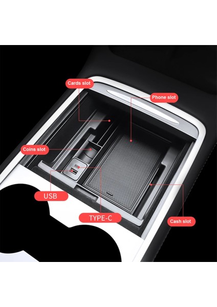 Tip A-Akın USB Merkezi Kolçak Saklama Kutusu Organizatör Merkezi Konsol Akın Abs Organizatör Öncesi Tesla Modeli 3 Y Kasım Için Yükseltme (Yurt Dışından) fırsatları