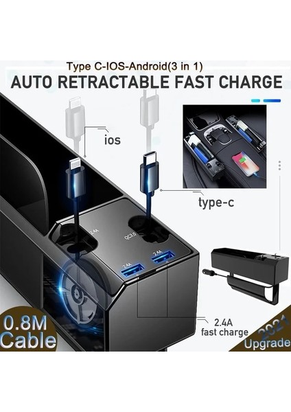 Tip 1 Araba Koltuğu Boşluğu Saklama Kutusu Iç Oto Koltuğu Aralık Düzenleyici Abs Koltuk Yan Cep Kutusu Ios Qc3 Şarj Kablosu USB Bağlantı Noktası Aksesuarları (Yurt Dışından)