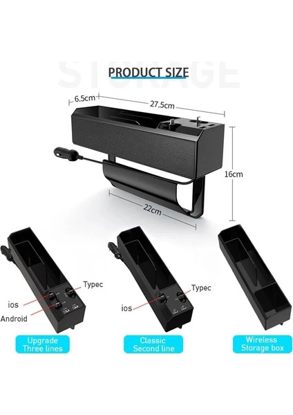 Tip 1 Araba Koltuğu Boşluğu Saklama Kutusu Iç Oto Koltuğu Aralık Düzenleyici Abs Koltuk Yan Cep Kutusu Ios Qc3 Şarj Kablosu USB Bağlantı Noktası Aksesuarları (Yurt Dışından)