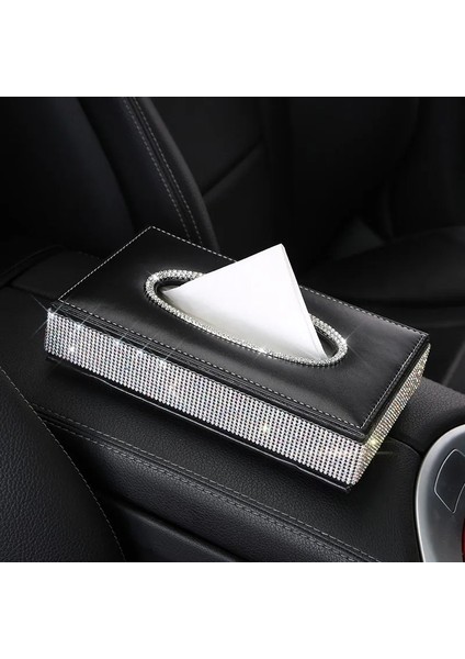 Kaymayı Önleyici Ped Bling Kristal Araba Doku Kutusu Lüks Pu Deri Oto Kağıt Kutusu Tutucu Ev Ofis Otomotiv Için Kapak Kılıf Tepsi (Yurt Dışından)