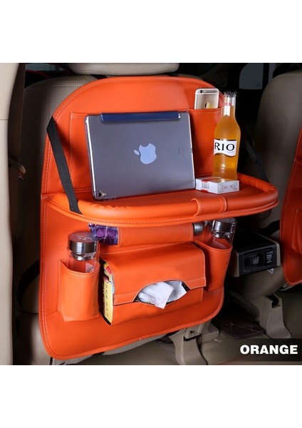 Turuncu 2 Pu Deri Ped Çanta Araba Koltuğu Arka Organizatör Katlanabilir Masa Tepsisi Seyahat Saklama Çantası Katlanabilir Yemek Masası Araba Koltuğu Saklama Çantası (Yurt Dışından)