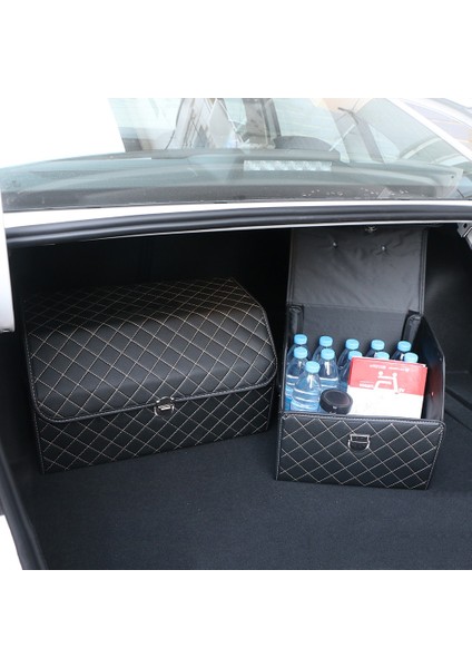 Kahverengi-Bej-Küçük Katlanır Araba Saklama Kutusu Pu Deri Araba Bagaj Organizatör Üst Sınıf Organizatör Çantaları Sedan Suv Mpv Için Oto Gövde Multiuse Alet Kutusu (Yurt Dışından) indirimleri