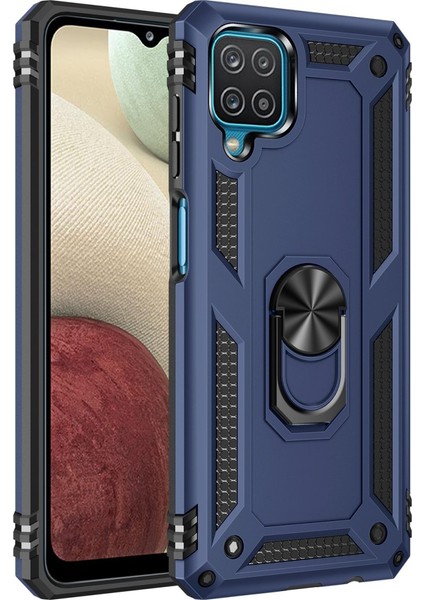 Samsung Galaxy M22 Kılıf Sofya Yüzüklü Silikon Kapak - Lacivert 300099