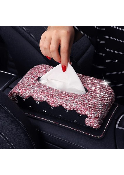 Güneşlik Pembe Lüks Araba Doku Tutucu ile Elmas Kristal Doku Durumda Kağıt Kutusu Ev Ofis Kadınlar Için Rhinestone Araba Iç Aksesuarları (Yurt Dışından)