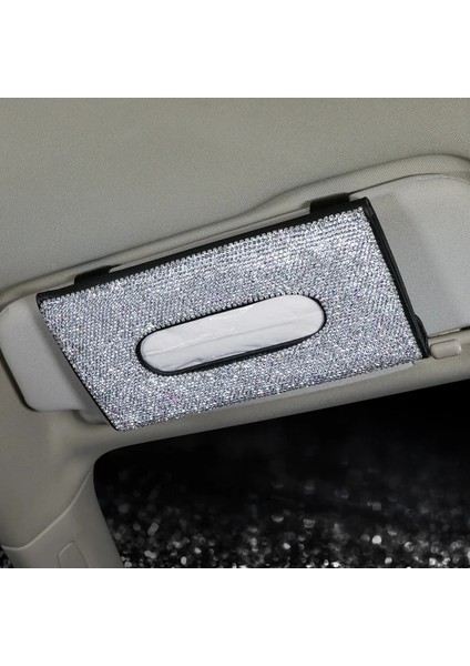 Kristal ile Siyah Elmas Araba Doku Kutusu Havlu Seti Araba Güneşlik Doku Kutusu Tutucu Kristal Taklidi Oto Iç Depolama Dekorasyon Aksesuarları (Yurt Dışından)