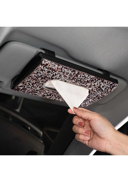 Kristal ile Siyah Elmas Araba Doku Kutusu Havlu Seti Araba Güneşlik Doku Kutusu Tutucu Kristal Taklidi Oto Iç Depolama Dekorasyon Aksesuarları (Yurt Dışından) modelleri