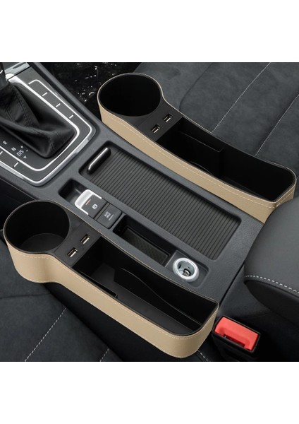 Bej Sol Araba Koltuğu Boşluğu Saklama Kutusu Kutusu USB Şarj Adaptörü Telefon Standı Şişe Bardak Tutucu Iç Organizatör 4x4 Otomobil Aksesuarları (Yurt Dışından)