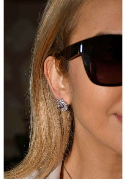 Oval Safir Taşlı Kolye+Küpe+Yüzük (Beyaz)