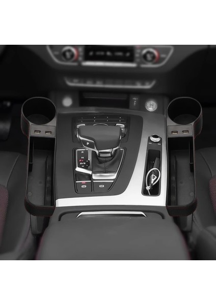 Sol Siyah Araba Organizatör Oto Aralık Cep Çift USB Şarj Telefon Şişe Bardak Tutucu Koltuk Boşluğu Yarık Deri Saklama Kutusu Araba Aksesuarları (Yurt Dışından) fiyatları