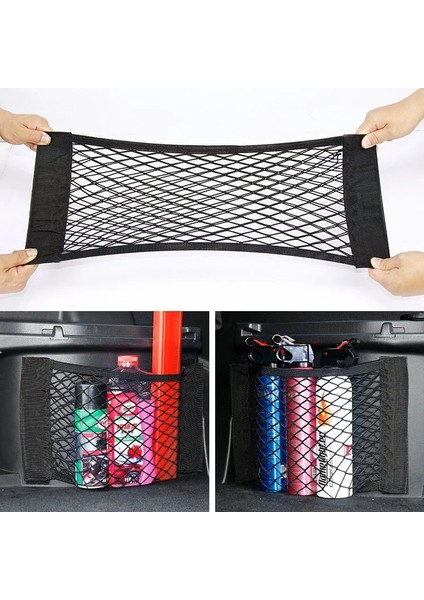 25X40CM Araba Arka Arka Bagaj Koltuğu Saklama Çantası Oto Aksesuarları Organizatör Çift Katlı Elastik Dize Net Sihirli Etiket Cep Çanta Örgü (Yurt Dışından)