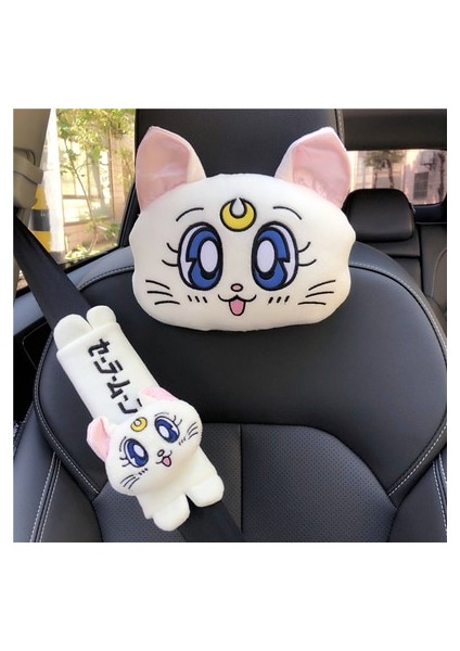 1 Takım Beyaz Stil Peluş Kitty Araba Yastıkları Luna Kedi Koltuk Boyun Desteği Araba Kafalık Yastığı Oto Boyun Dayanağı Yastığı Iç Araba Aksesuarları (Yurt Dışından) fırsatları