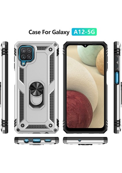 Samsung Galaxy A22 Kılıf Sofya Yüzüklü Silikon Kapak - Gümüş 300099