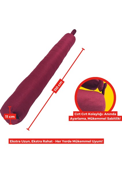 Fermuarlı Seyahat Yastığı Cırt Cırtlı Seyahat Boyun Yastıgı Yolculuk Yastıgı 110CM Bordo