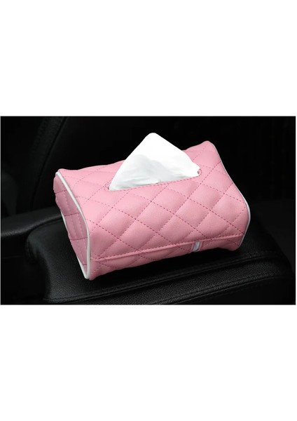Pembe Araba Doku Kutusu Tutucu Pu Deri Pano Peçete Kağıt Kutusu Kasa Tutucu Ev Ofis Oto Aksesuarları Siyah Pembe (Yurt Dışından)