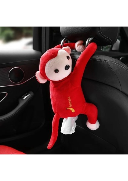 Pembe ve Beyaz Şerit Araba Peluş Bebek Doku Kutusu Giysili Maymun Doku Kutusu Araba Aksesuarları Asılı Muz Maymun Araba Koltuğu Geri Araba Dekorasyon (Yurt Dışından)