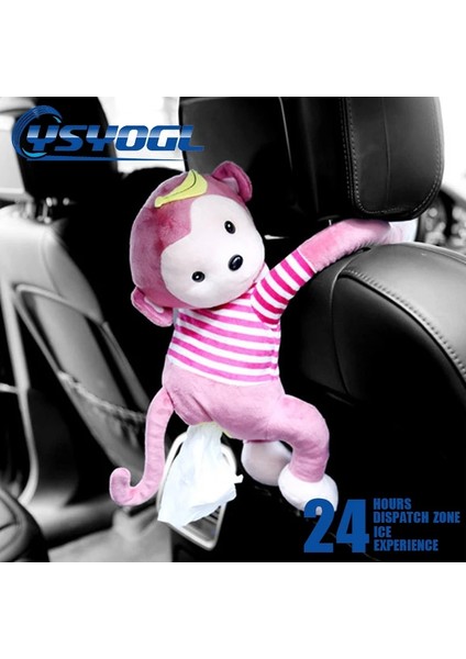 Pembe ve Beyaz Şerit Araba Peluş Bebek Doku Kutusu Giysili Maymun Doku Kutusu Araba Aksesuarları Asılı Muz Maymun Araba Koltuğu Geri Araba Dekorasyon (Yurt Dışından)