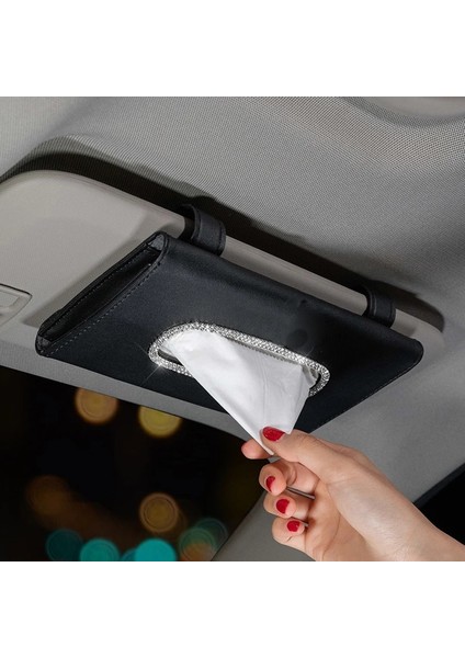 Pu Deri Bling Kristal Araba Doku Kutusu Güneşlik Elmas Deri Oto Doku Kağıt Tutucu Kılıf Sunvisor Asılı Peçete Araba Aksesuarları (Yurt Dışından)