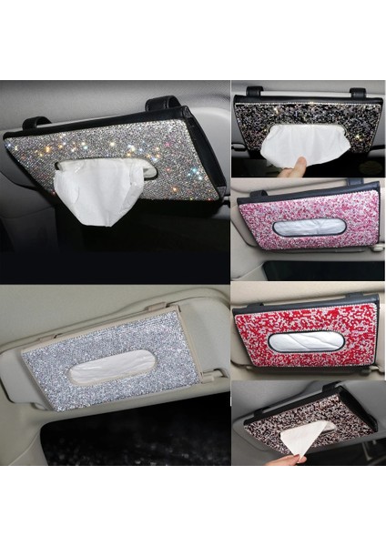 Pu Deri Bling Kristal Araba Doku Kutusu Güneşlik Elmas Deri Oto Doku Kağıt Tutucu Kılıf Sunvisor Asılı Peçete Araba Aksesuarları (Yurt Dışından)