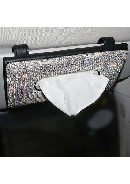Pu Deri Bling Kristal Araba Doku Kutusu Güneşlik Elmas Deri Oto Doku Kağıt Tutucu Kılıf Sunvisor Asılı Peçete Araba Aksesuarları (Yurt Dışından)