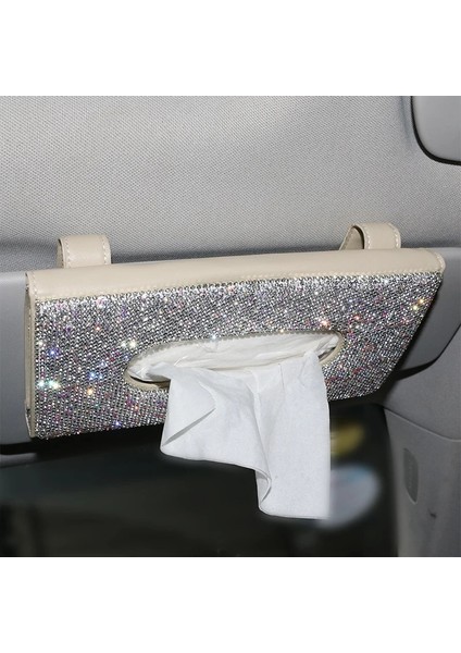 Pu Deri Bling Kristal Araba Doku Kutusu Güneşlik Elmas Deri Oto Doku Kağıt Tutucu Kılıf Sunvisor Asılı Peçete Araba Aksesuarları (Yurt Dışından)