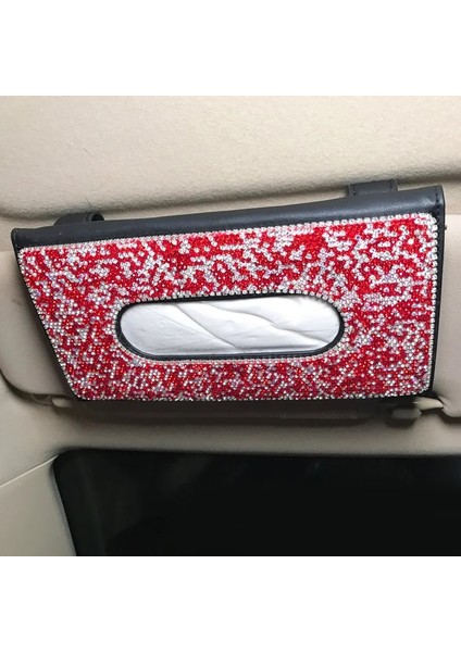 Pu Deri Bling Kristal Araba Doku Kutusu Güneşlik Elmas Deri Oto Doku Kağıt Tutucu Kılıf Sunvisor Asılı Peçete Araba Aksesuarları (Yurt Dışından)