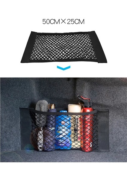 50CM Bagaj Organizatör Araba Depolama Duvar Sticker Kese Çanta Arka Bagaj Arka Koltuk Kargo Örgü Net Çanta Esnek Naylon Evrensel (Yurt Dışından)