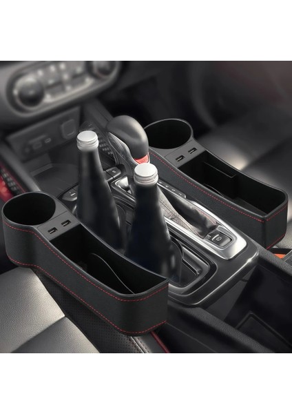 Siyah Sol Araba Koltuğu Boşluğu Saklama Kutusu Kutusu USB Şarj Adaptörü Telefon Standı Şişe Bardak Tutucu Iç Organizatör 4x4 Otomobil Aksesuarları (Yurt Dışından) modelleri